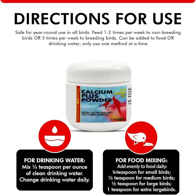 Morning Bird Calcium Plus Powder for Birds 2 oz – Calcium Supplement with Vitamin & Protein Powder – Supports Bone Health, Muscle Function & Digestive Balance – Easy-to-Mix Calcium Formula