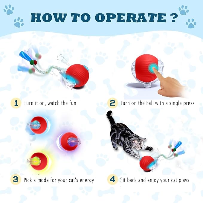 GlowPounce Interactive Rolling Ball Toy for Indoor Cats & Small Dogs – Motion-Activated Smart Moving Ball with LED Lights – Rechargeable Automatic Play Toy for Cats, Kittens & Puppies