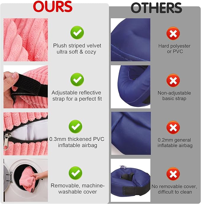 BINGPET Inflatable Dog Cone Collar Alternative After Surgery,Soft Recovery Cone for Dogs to Stop Licking,Protective Neck Donut E Collar Adjustable for Small Medium Large Dogs & Cats(Pink,XL)