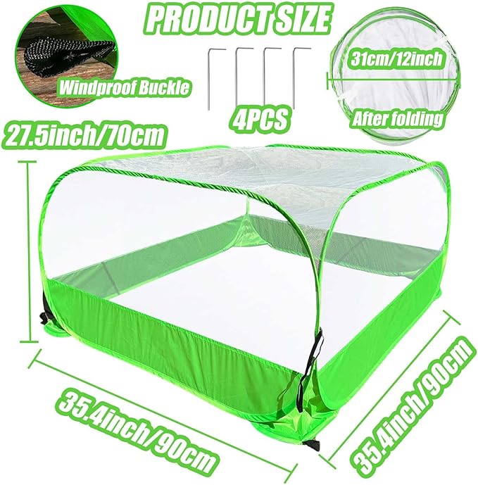 Pop-up Garden Mesh Plant Cover Outdoor Tent Garden Cover Mesh Bird and Pest Protection Guard for Raised Bed Protection Fruits Vegetables Seedlings and Herbs (1pcs 35.4x35.4x27.5in Without Bottom)