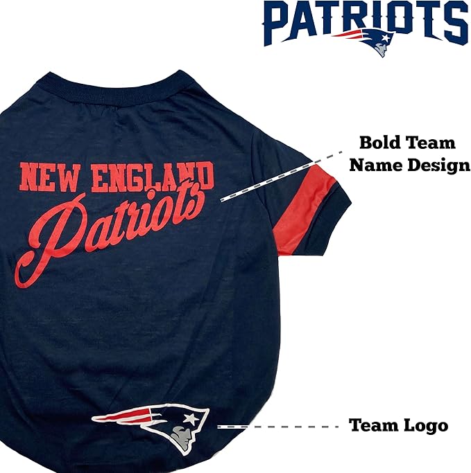 NFL New England Patriots Dog & Cat T-Shirt - Small, Football Team Fan PET TEE Shirt - Durable, Cute Stripe Design