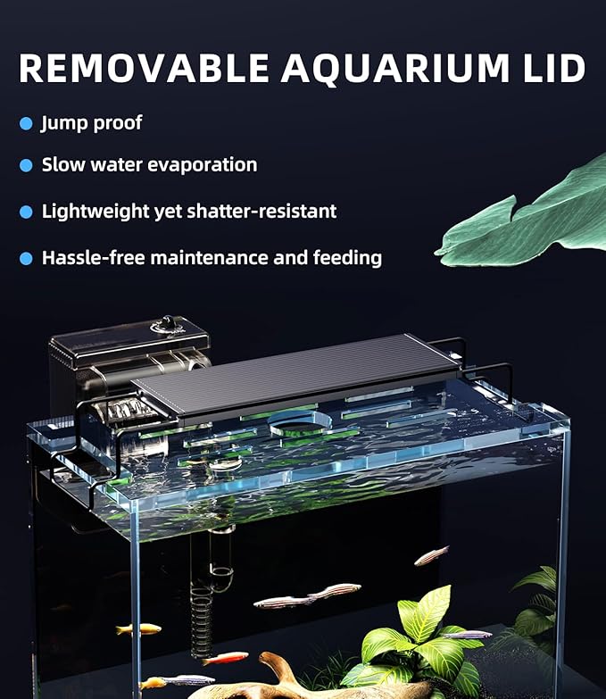 3 Gallon Fish Tank Aquarium Kit with Filter, Heater, LED Light with Timer, Siphon Vacuum Cleaner, Lid, Self-Cleaning Glass Rimless Betta Tank