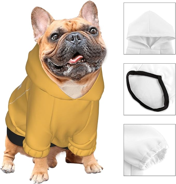 Dog Costume, Custom Dog Hoodie, Dog Name Costume Holiday Pet Pajamas Outfit, Personalized Pet Coat Costumes for Small Medium Large Dogs and Cats for Winter, Gold, S