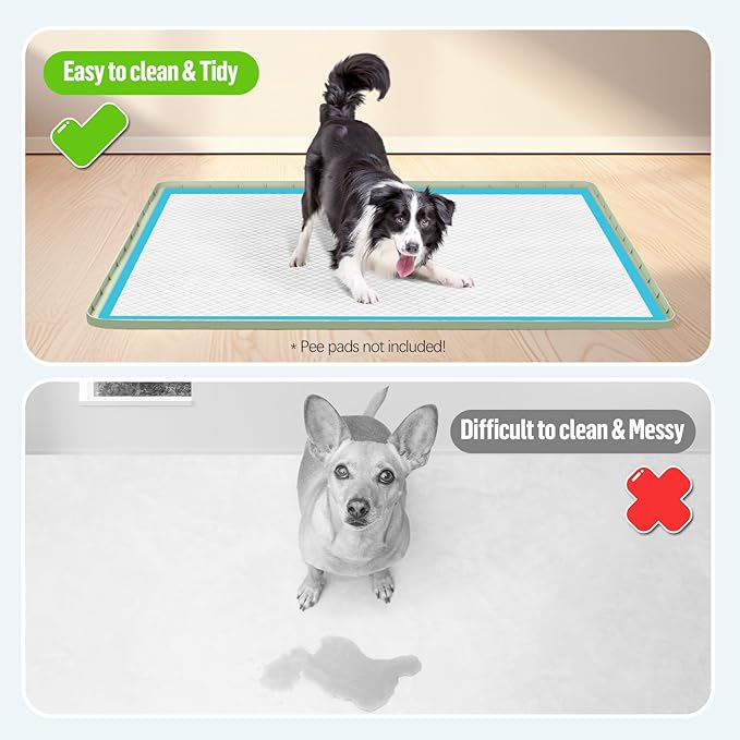 Pee Pad Holder for Dogs, 34" x 22" Silicone Pee Tray Mat Leak-Proof, High Edge, No Spill Pet Pad Holder for Puppy, Cat, Rabbit, Training Pads for Floor Protection, No Pee Pads (Green)