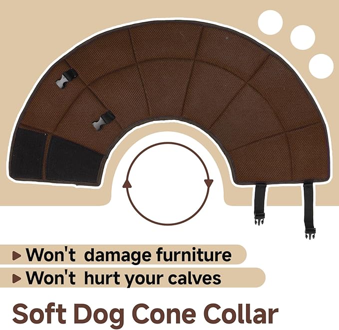 Dog Cone Collar XL, Soft Cones for Large Medium Small Dogs,Adjustable Dog Cone Alternative to Stop Licking, Comfy Elizabethan Collar for After Surgery Wound Healing & Hot Spots Brown