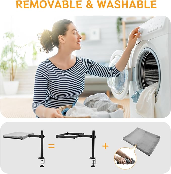 Cat Desk Bed - Steel Frame,180° Rotating & Adjustable Height, Removable Washable Soft Fabric Cat Perch for Office Desks and Game Tables, Supports 25 lbs
