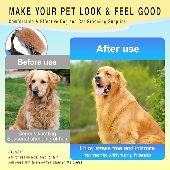 Pet Grooming Rake for Dogs & Cats - Double-Sided Deshedding and Dematting Tool, Gently Remove 95% of Loose Undercoat & Mats for Long-Haired Pets, Painless Fur Brush for Shedding Control (M)