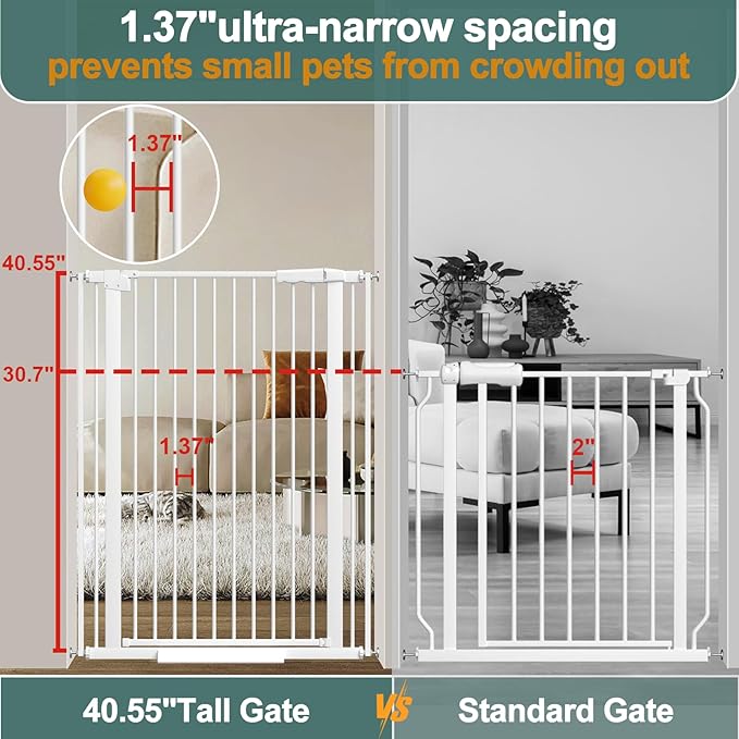 40.55" Tall, 61.61-69.48 Inch Wide, 1.37" Ultra Narrow Spacing Dog Pet Baby Gate Indoor for Doorway Hallway, Pressure Mounted 62 63 64 65 66 67 68 69 Inches Wide