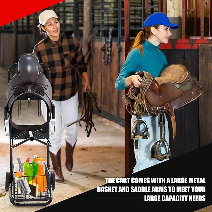 Rolling Saddle Cart with Wheel, Heavy Duty Saddle Rack Dolly Horse Equipment Cart Foldable Horse Tack for Storage Moving Organize Transport Supplies(Removable Rack)
