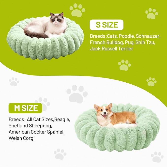 Cloudsoft Flower Cat Bed and Dog Bed, Washable Plush Pet Bed with Non-Slip Water-Resistant Bottom, Faux Furfor Cats & Small Dogs Up to 33 lbs, 29.9"x29.9" (Green)