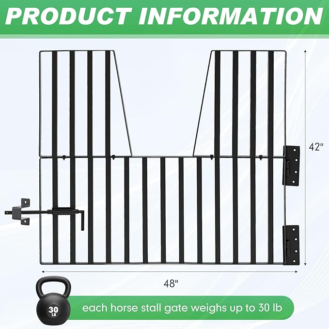Zonon Horse Stall Door Guards 48" x 42" Heavy Duty Yoke Design Stall Gates for Horses or Barns Accessories and Guard