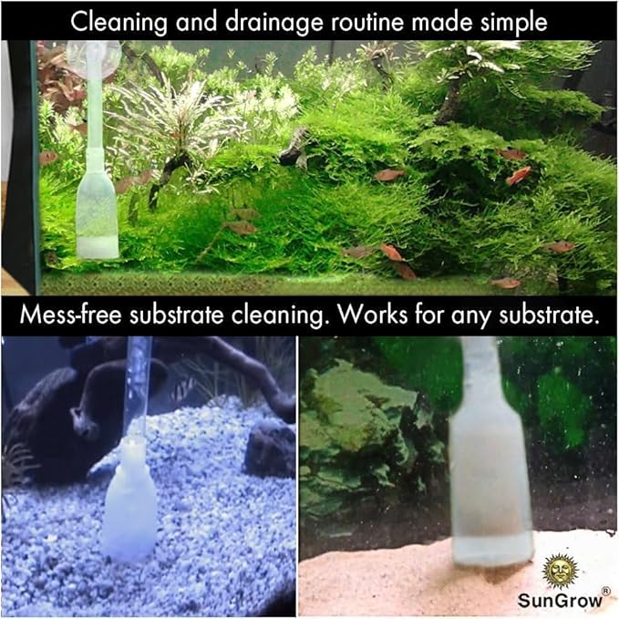 SunGrow Aquarium Fish Tank Gravel Cleaner Vacuum, Siphon Pump Aquarium Water Changer, Tank Cleaner, Syphon Cleaning and Water Changing Tools Kit with Priming Bulb, Aquarium Supplies, 65-inches