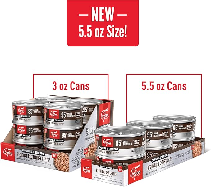 ORIJEN Chunks & Shreds Wet Cat Food Regional Red Entrée 5.5oz Cans (6 Count)
