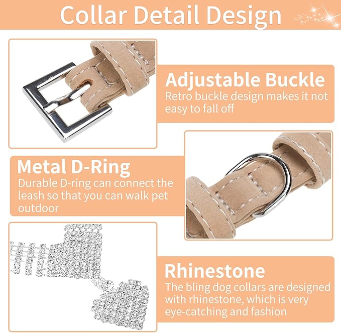 EXPAWLORER Cute Dog Necklace - Rhinestone Dog Collar, Soft Velvet Collar for Girl Boy Cats Dogs, Sparkling Pet Neck Decoration, Adjustable Pet Collar for Puppies Cats Small Medium Dogs, Brown S