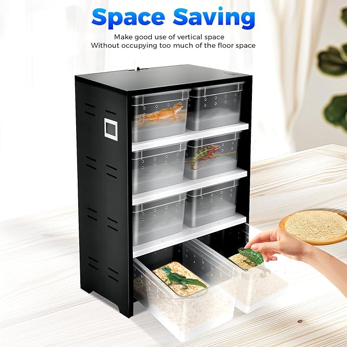 8-Grid Pet Breeding Box, Large Reptile Cage Clear Pet Terrarium Tank Multipurpose 2mm Breathing Hole Multipurpose Feeding Box with 25W Constant Temperature Heating Pad
