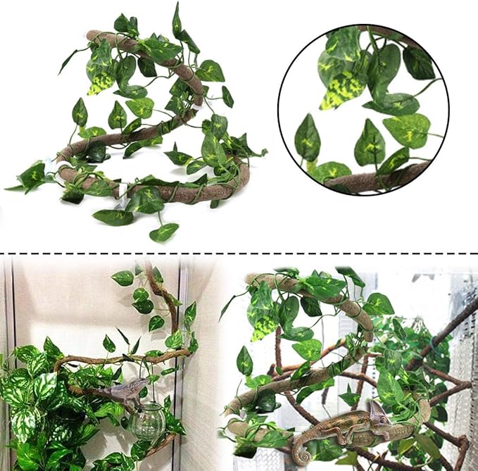PINVNBY Bearded Dragon Tank Accessories,Reptiles Resin Human Skull Habitat Decor,Lizard Hammock Coconut Shell Hut Hideouts Cave Jungle Climber Vines Leaves Decorations for Chameleon Snake Spider Gecko