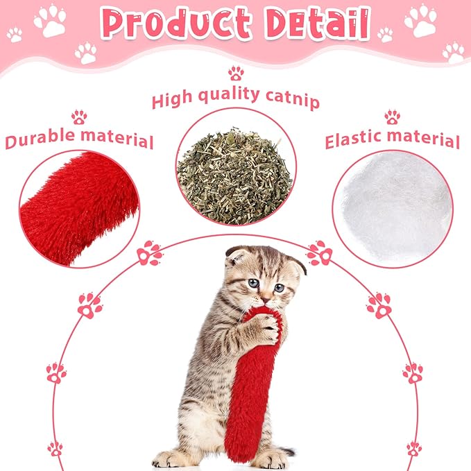 Civaner 6 Pcs Christmas Cat Catnip Toy for Indoor Cat 10.6 Inch Kitten Kicker Stick Catnip Toy with Crinkle Sound Inside Interactive Red Green White Plush Kitten Pillow for Chew Exercise