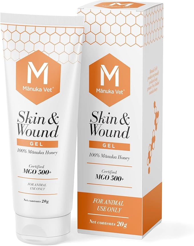 Manuka Vet Skin & Wound Gel, 500+ MGO Medical Grade Manuka Honey, Rapid Healing & Skin Repair Treatment for Dogs, Horses and Cats, 0.71oz (20g) Tube