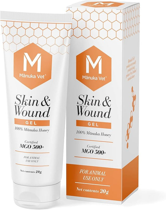 Manuka Vet Skin & Wound Gel, 500+ MGO Medical Grade Manuka Honey, Rapid Healing & Skin Repair Treatment for Dogs, Horses and Cats, 0.71oz (20g) Tube