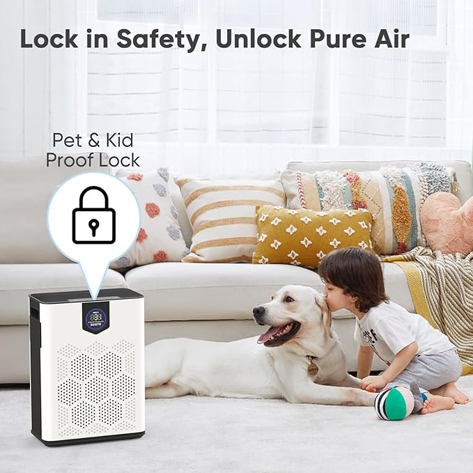 DAYETTE Air Purifiers for Home Large Room Up to 2400 Ft² with HEPA 14 Filter, Pet Air Purifier with Washable filter for Bedroom with Fragrance, Air Cleaner for Smoke Dust Pets Hair Odor, Pearl White