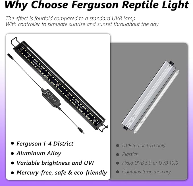 39-INCH LED UVB Light for Reptiles, LED Reptile Light Fixture Controller with Dimming and 4 UVI Modes, 27W Aluminum UVA UVB Lamp for Turtles, Snakes, and Bearded Dragons, 6500K