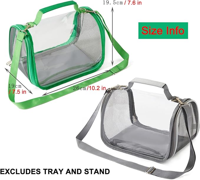 Portable Small Pet Carrier Bag – Travel Bird Cage for Parrots, Parakeets, Cockatiels, Hamsters, Lizard and Vet Visit with Shoulder Straps & Side Access (Excludes tray and stand, Gray, 10.2*7.5*7.6in)