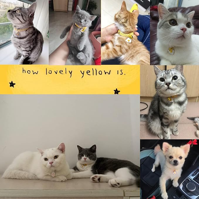2 Pack Star Cotton Breakaway Cat Collars with Bell Egg Cat Paw Pendant Kitty Kitten Collars Yellow Purple Collar for Female Girl Cats Male Boy Cats