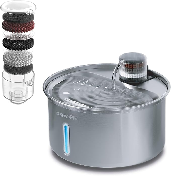 PawsPik PureFlow MAX Automatic Pet Water Dispenser, Stainless Steel Curve Dog & Cat Water Fountain, 3.2-Liter for Fresh, Long-Lasting Hydration