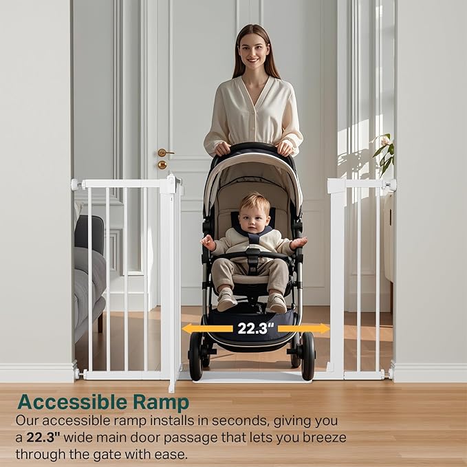 Cumbor 2 Pack 29.7"-48" Baby Gate for Stairs, Mom's Choice Awards Winner-Dog Gate for Doorways, Pressure Mounted Auto-Close Pet Gates for Dogs Indoor, Safety Child Gate with Easy Walk Thru Door,White
