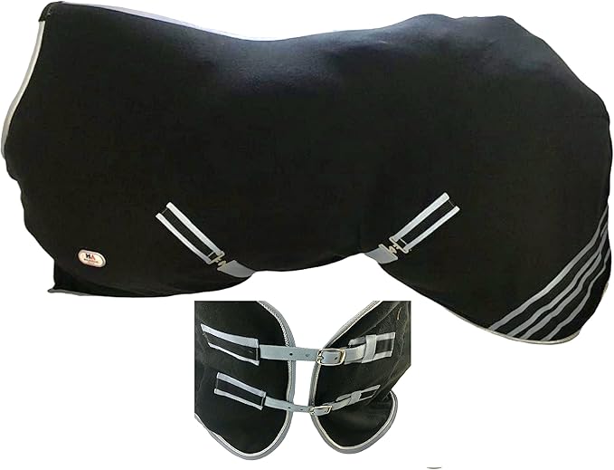Majestic Ally Anti Pill Fleece Horse Blanket/Sheet with Silver Braided Rope (Black, 78)