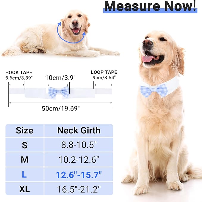 Segarty Dog Bow Tie for Neck Girth 12.6-15.7in, Adjustable Light Blue Plaid Bowtie Collar, Large Pet Necktie Tuxedo Comfortable Cotton Boy Pets Grooming Accessory Formal Wedding Holiday Birthday Party