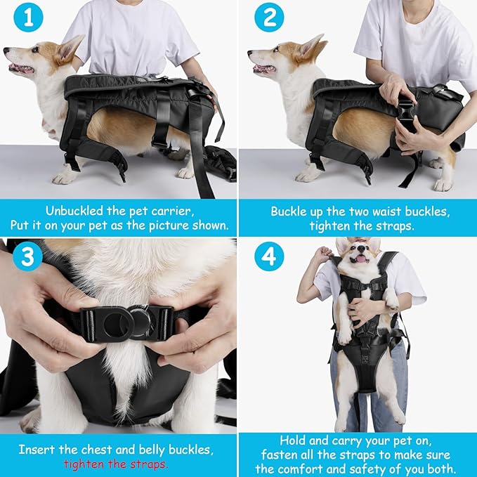 PetBonus Pet Front Dog Carrier Backpacks, Adjustable Pet Backpack, Legs Out Easy-fit Puppy Chest Carrier for Medium Small Dogs, Hands Free for Hiking, Cycling (Black, L)