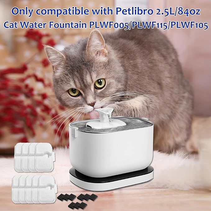 48-Pack Cat Water Fountain Filter Repalcement,For PETLIBRO Dockstream Cat Water Fountain PLWF005/PLWF115/PLWF105, Pet libroTriple Filtration System with Pre-filter Sponge