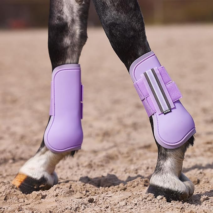 HORZE Adepto Open Front Tendon Boots | Durable Shell with Neoprene Lining - Languid Lavender Purple - Warmblood