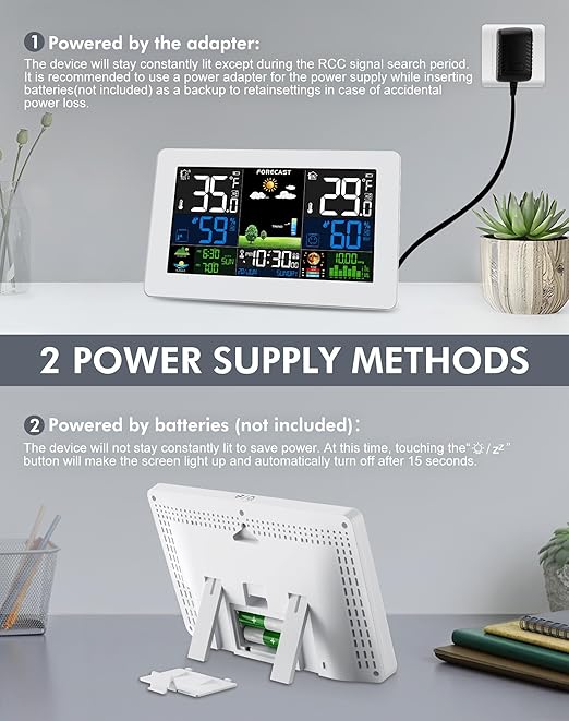 Weather Station Wireless Indoor Outdoor Thermometer, Digital Thermometer with Remote Sensor, Large Display Home Weather Stations with Weather Forecast, Atomic Clock, Barometric Pressure, Moon Phase