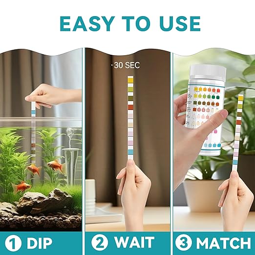 Aquarium Test Strips, 9 in 1 Fish Tank Test Kit for Freshwater Ponds, 150 ct Quick & Accurate Water Testing Iron Copper Sodium Chlorine Nitrate Nitrite Total Alkalinity Hardness Free Chlorine pH