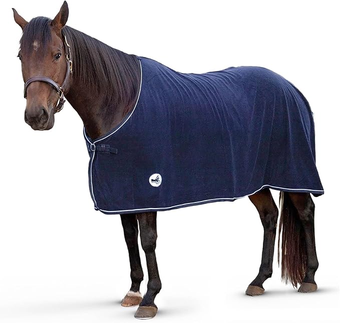 Jeffers Equine Elite Fleece Horse Cooler Blanket, 75 Inch – Soft, Adjustable Fit, Lightweight, Easy Care, Moisture Wicking Cooling Sheet with Surcingle for Post Exercise, Travel for Horses – Navy
