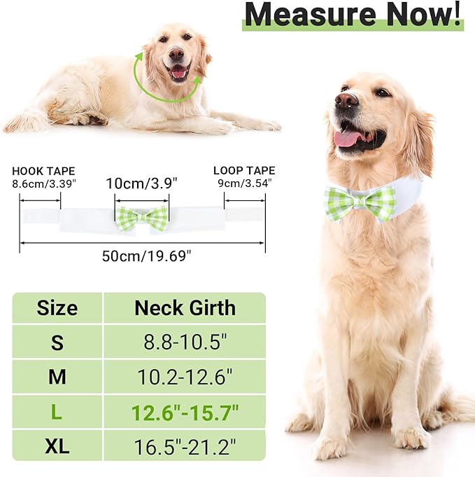 Segarty Dog Bow Tie for Neck Girths 12.6-15.7 inch, Adjustable Green Plaid Bowtie Collar for Dogs, Pet Neck Tie Tuxedo Comfortable Cotton Pets Grooming Accessories for Wedding Holiday Birthday Party