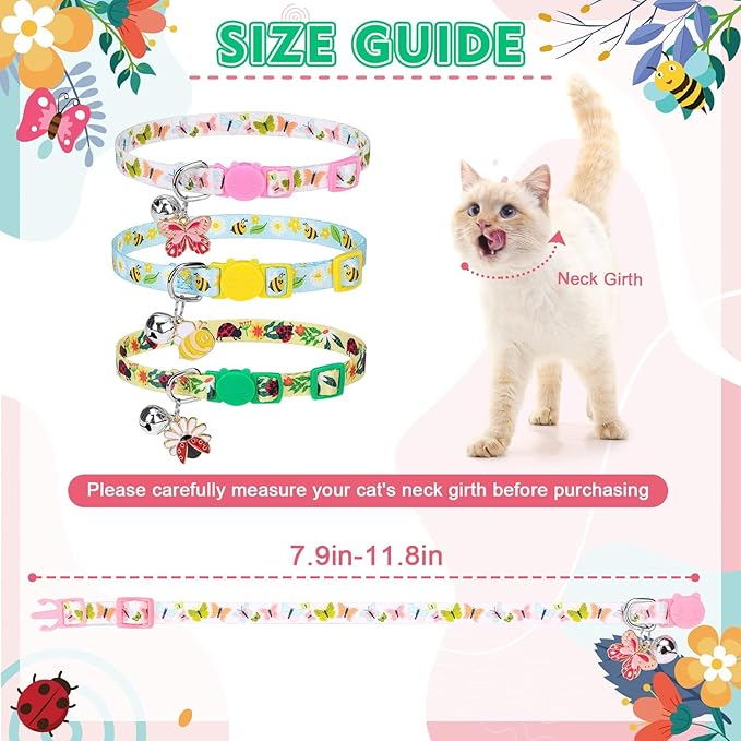 PUPTECK Spring Breakaway Cat Collars with Bell - 3 Pack Pet Collar with Cute Pendants for Girl Boy Kitten Puppy and Small Pets