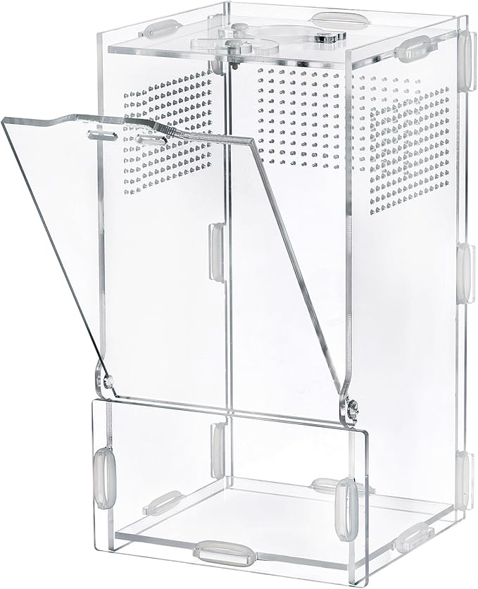 VERTUPET 4"x4"x8" Acrylic Jumping Spider Enclosure, Clear Arboreal Reptile Habitat Tank with Secure Locking Latch for Frogs, Crickets, and Snails
