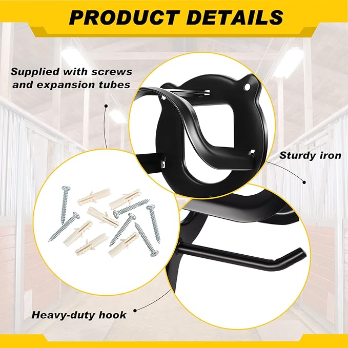 Dunzy 6 Counts Horse Bridle Rack Bridle Bracket Bridle Hooks Horse Tack Storage Halter Hanger Metal Bridle Holder with Tubes and Screw for Barn Supplies, Black