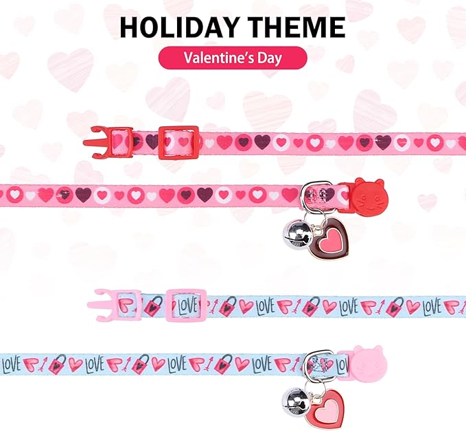 Breakaway Cat Collars for Girl Boy Cats, Fall Winter All Weather Cat Collar Personalized Pattern 2 Pack,Cute Classic Safety Buckles and Bells,Adjustable Printed Nylon Colorful Kitten Collar
