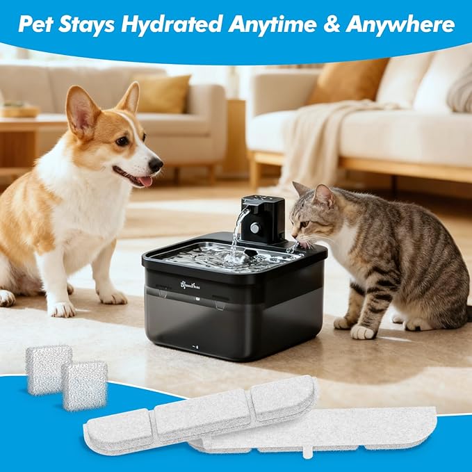 20 Pack Replacement Filters for DownyPaws Battery Operated Cat Water Fountain DPWFP6, Cat Fountain Filter Set for Downy Paws 84oz/2.5L Wireless Dog Pet Water Dispenser (10 Filters & 10 Sponges)