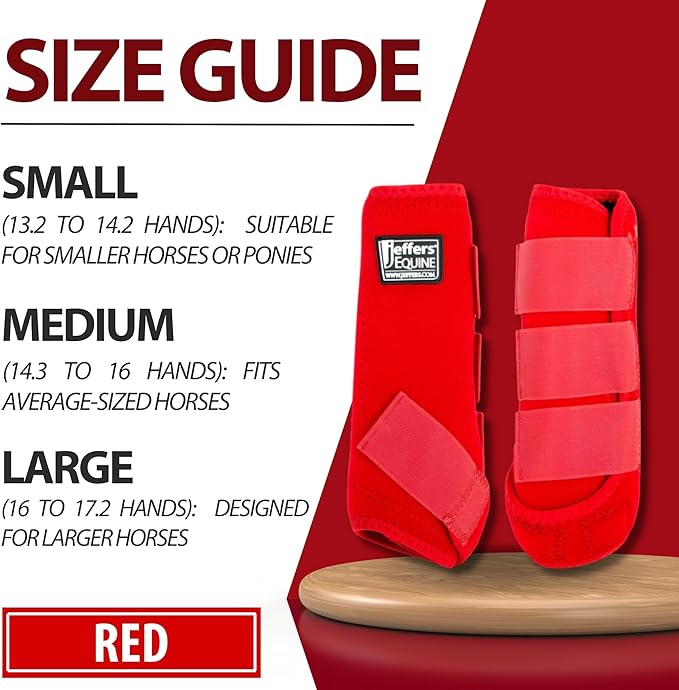 Jeffers Equine Protective Horse Boots 1 Pair Red - Safe Neoprene Leg Guards & Comfortable Fit, Durable Strap Closures, Front & Hind Support, Equestrian Accessories for Travel & Riding - Medium