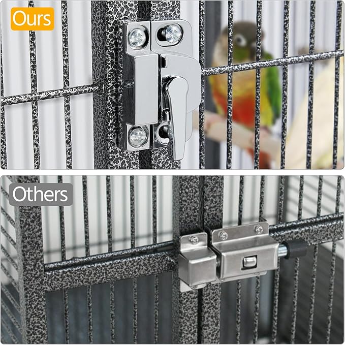 Yaheetech 69-inch Wrought Iron Rolling Large Parrot Bird Cage for African Grey Small Quaker Amazon Cockatiel Sun Parakeet Green Cheek Conure Dove Lovebird Budgie Play Top with Stand