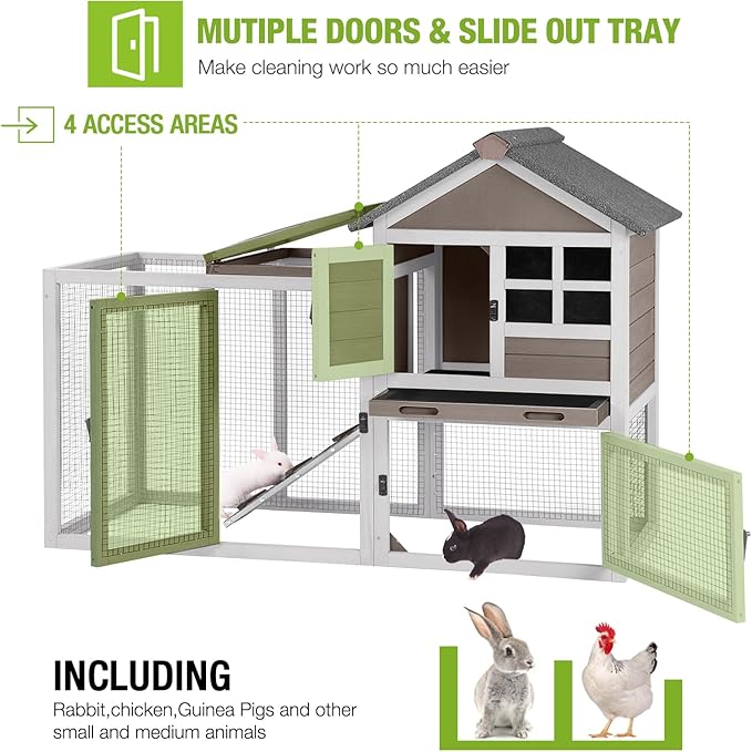 GUTINNEEN 51.6" L Chicken coop Outdoor Rabbit Hutch Indoor Bunny Cage Expandable Duck House(Brown)