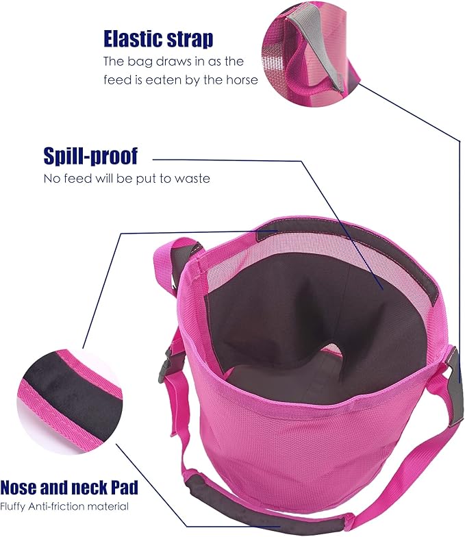 Horse Feed Bag for Grain - Heavy Duty Mesh Horse Feeder with Adjustable Strap,Comfort Neck Pad,Nose Pad Horse Muzzle Feed Bag(Medium,Blue)
