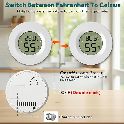 4 Pack Mini Digital Hygrometer Indoor Humidity & Room Thermometer – Accurate Temperature Gauge (℉/℃) for Home, Greenhouse, Reptile Terrarium, Office, Car, Lab