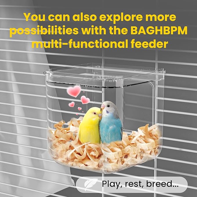 No Mess Automatic Bird Feeder,Multifunctional Parrot Seed Feeders,Transparent Seed Food Container,Bird Cage Accessories for Canaries Budgies Lovebirds Conures Cockatiels