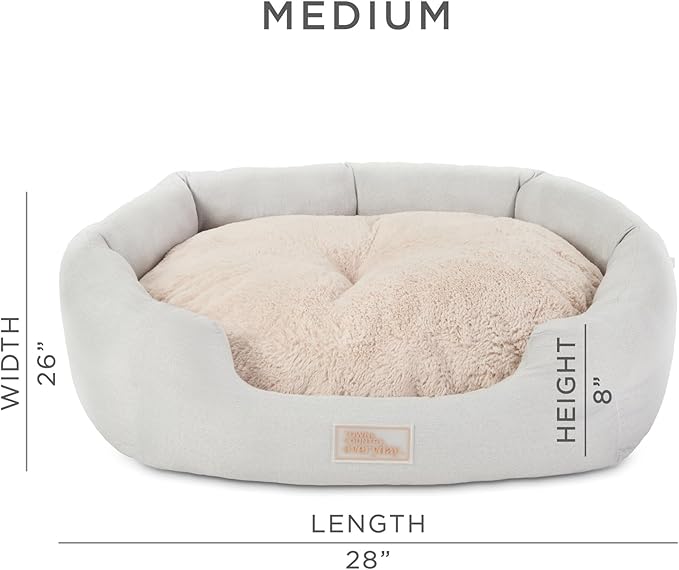 TOWN & COUNTRY EVERYDAY CuddleTown Faux Linen Comfy Cozy Cuddler Pet Bed, Supportive & Calming Egg Crate Foam, Non-Slip Bottom, Machine Washable Cover, Grey, Medium 28"x26"x8"